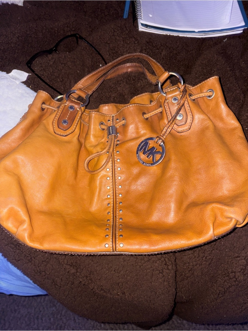 Michael Kors Cognac Leather Drawstring Shoulder Bag